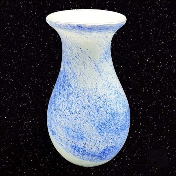 Art Glass Vase Splashed Multicolor Dots Blue White Cased 8”T 3.5”W - Picture 11 of 11